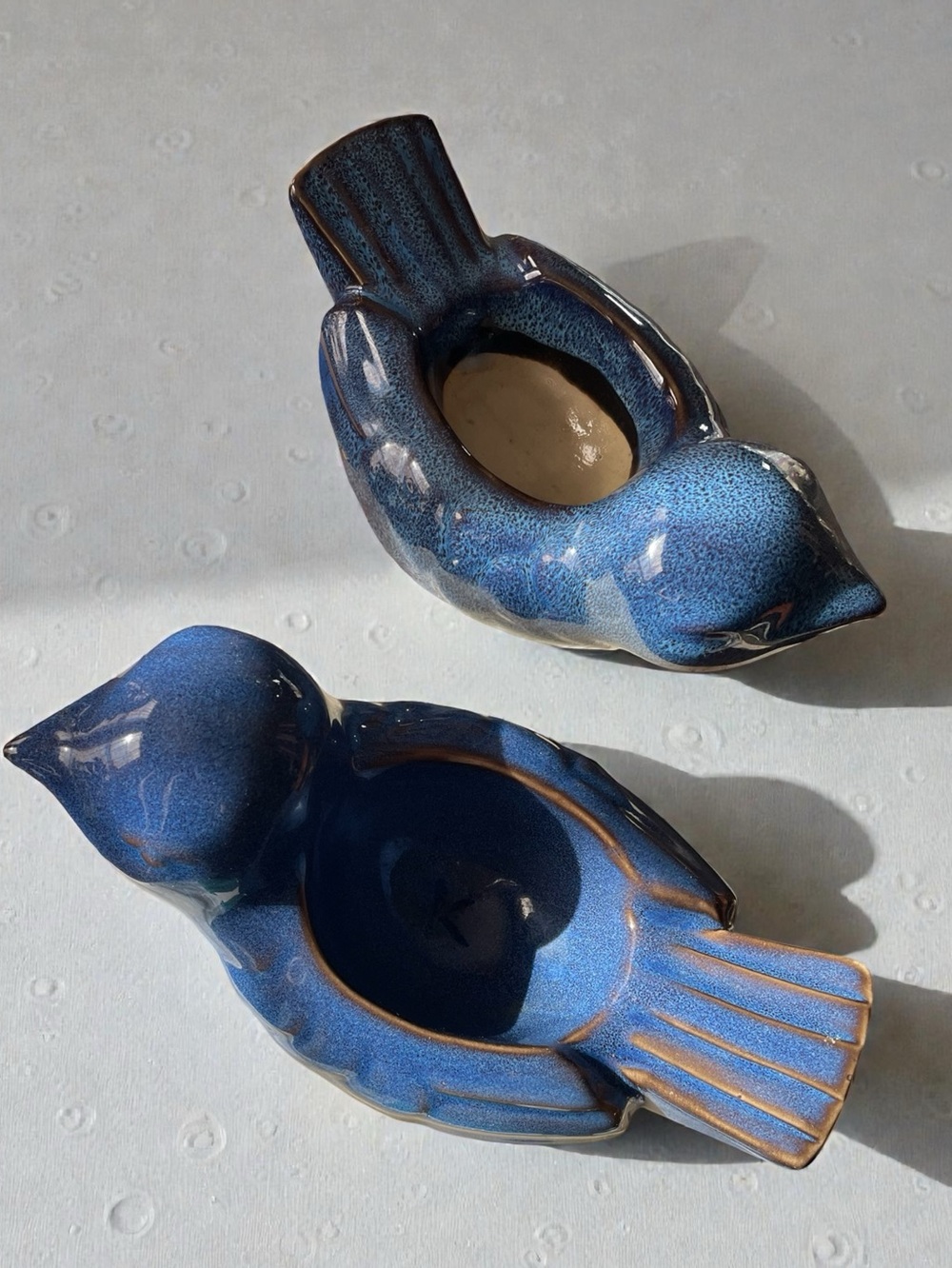 Ceramic, blue bird, planters, set of 2, vintage, suitable for succulents